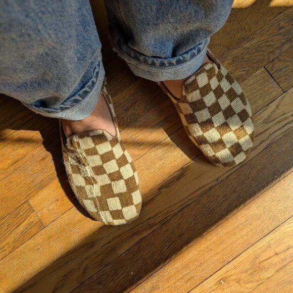 Checkered Mudcloth Woven Checkered barefoot Slip-on Slipper Clog shoes - Picture 2 of 3